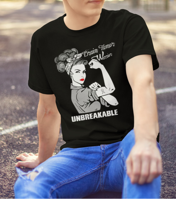Brain Tumor Warrior Unbreakable Rosie The Riveter T-Shirt