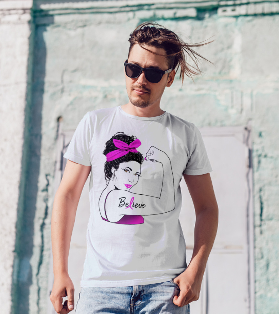 Breast Cancer Believe Unbreakable Rosie Pink Ribbon Power T-Shirt