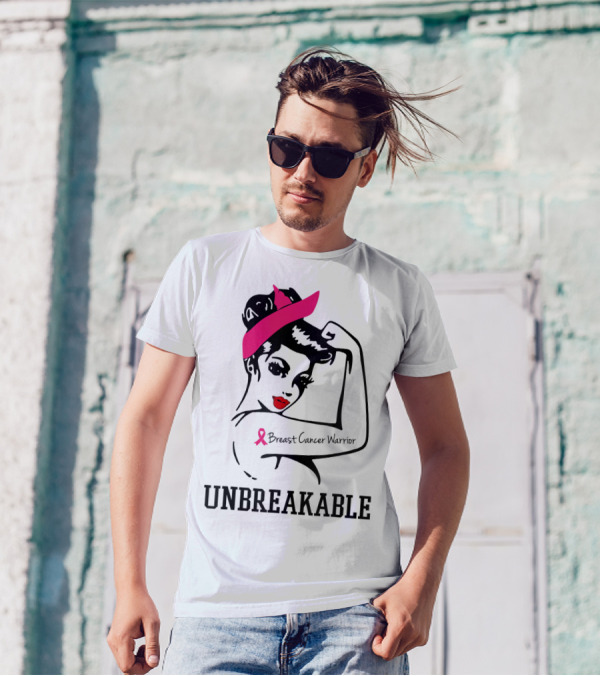 Unbreakable Breast Cancer Warrior Rosie The Riveter Pink T-Shirt