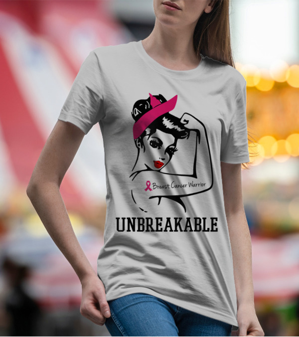 Unbreakable Breast Cancer Warrior Rosie The Riveter Pink T-Shirt
