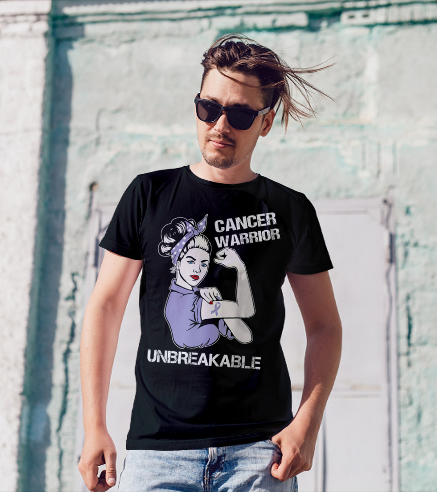 Cancer Warrior Unbreakable Rosie The Riveter Purple T-Shirt