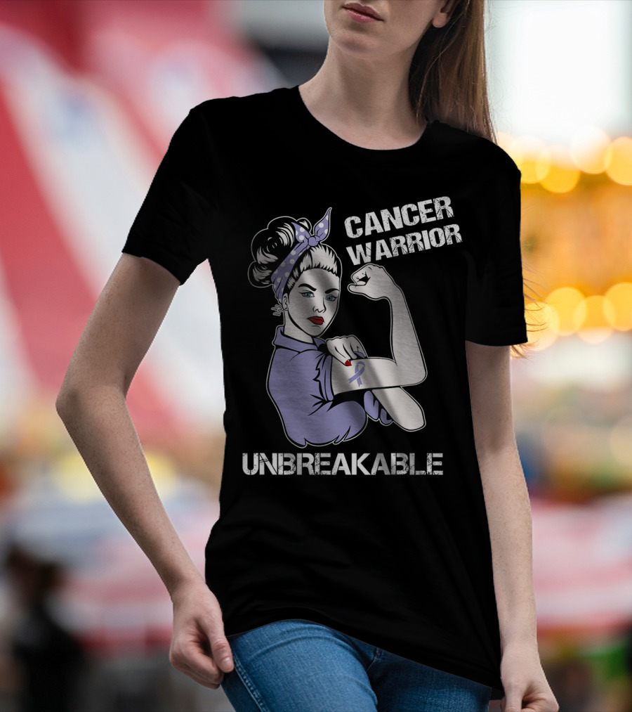Cancer Warrior Unbreakable Rosie The Riveter Purple T-Shirt