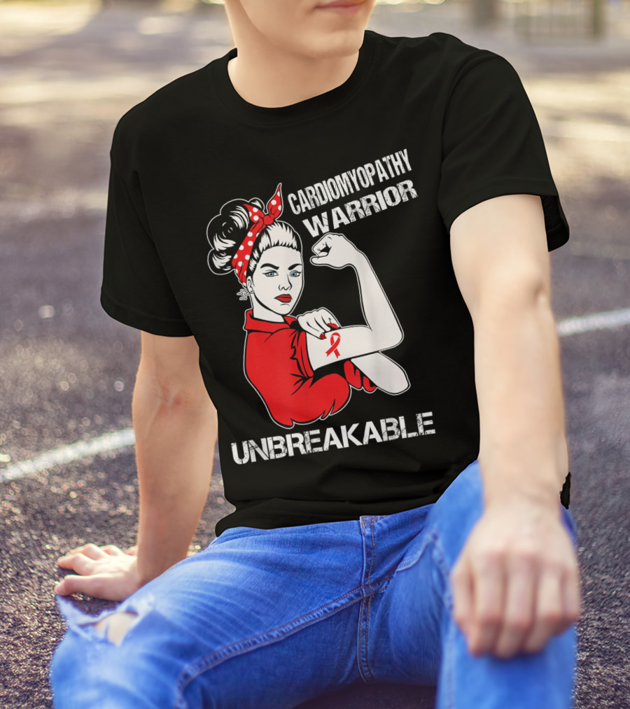 Cardiomyopathy Warrior Unbreakable Rosie Riveter Red T-Shirt