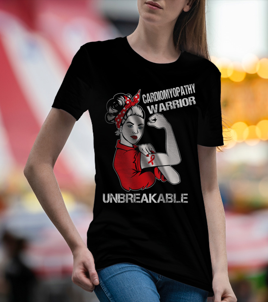 Cardiomyopathy Warrior Unbreakable Rosie Riveter Red T-Shirt