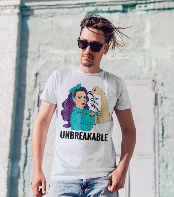 Unbreakable Cervical Cancer Warrior Awareness Ribbon Empowerment T-Shirt