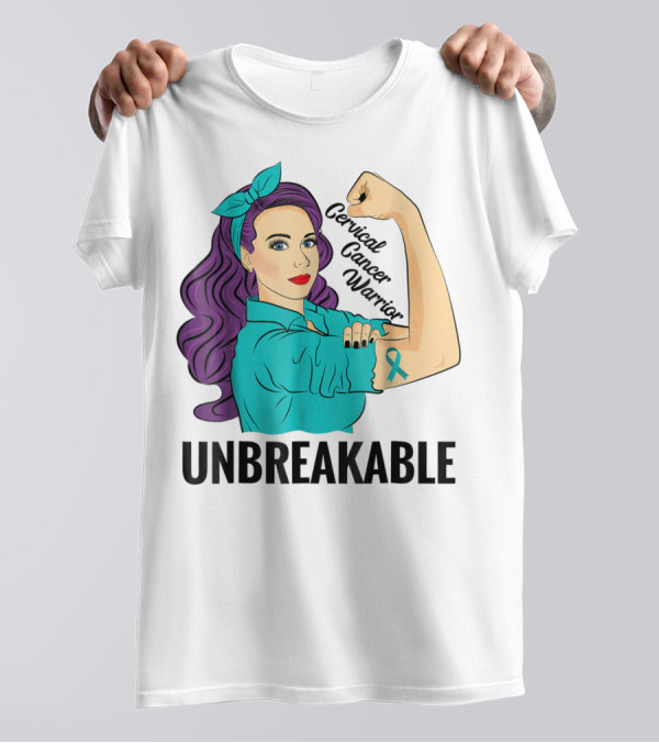 Unbreakable Cervical Cancer Warrior Awareness Ribbon Empowerment T-Shirt