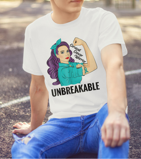 Unbreakable Cervical Cancer Warrior Awareness Ribbon Empowerment T-Shirt