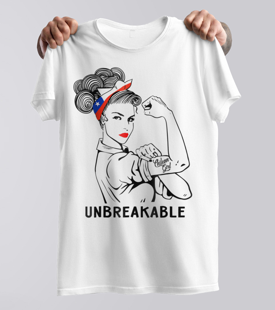 Chilean Girl Unbreakable Rosie Riveter Heritage With Chile Flag Bandana T-Shirt