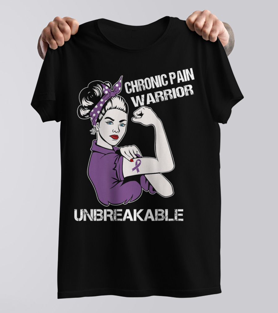 Chronic Pain Warrior Unbreakable Rosie Riveter Purple T-Shirt