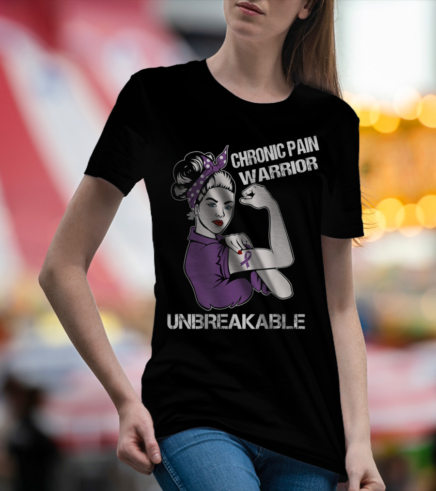 Chronic Pain Warrior Unbreakable Rosie Riveter Purple T-Shirt