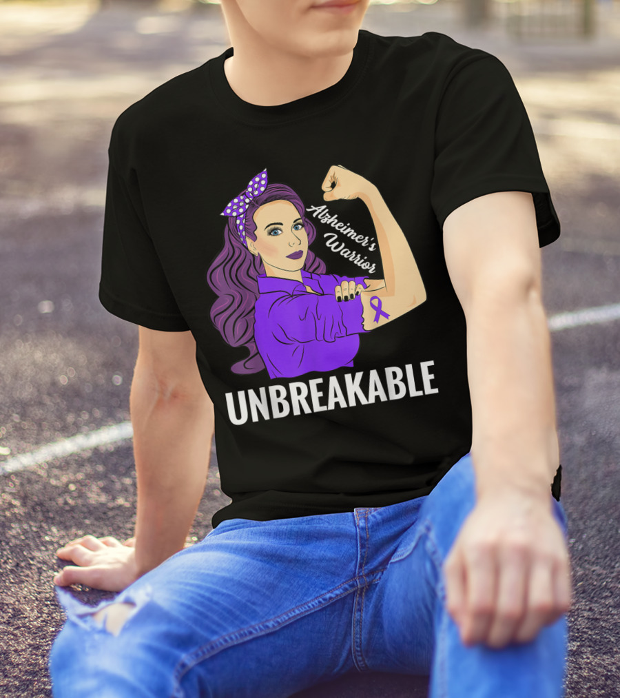 Alzheimer's Warrior Unbreakable Alz Awareness Strong Woman T-Shirt