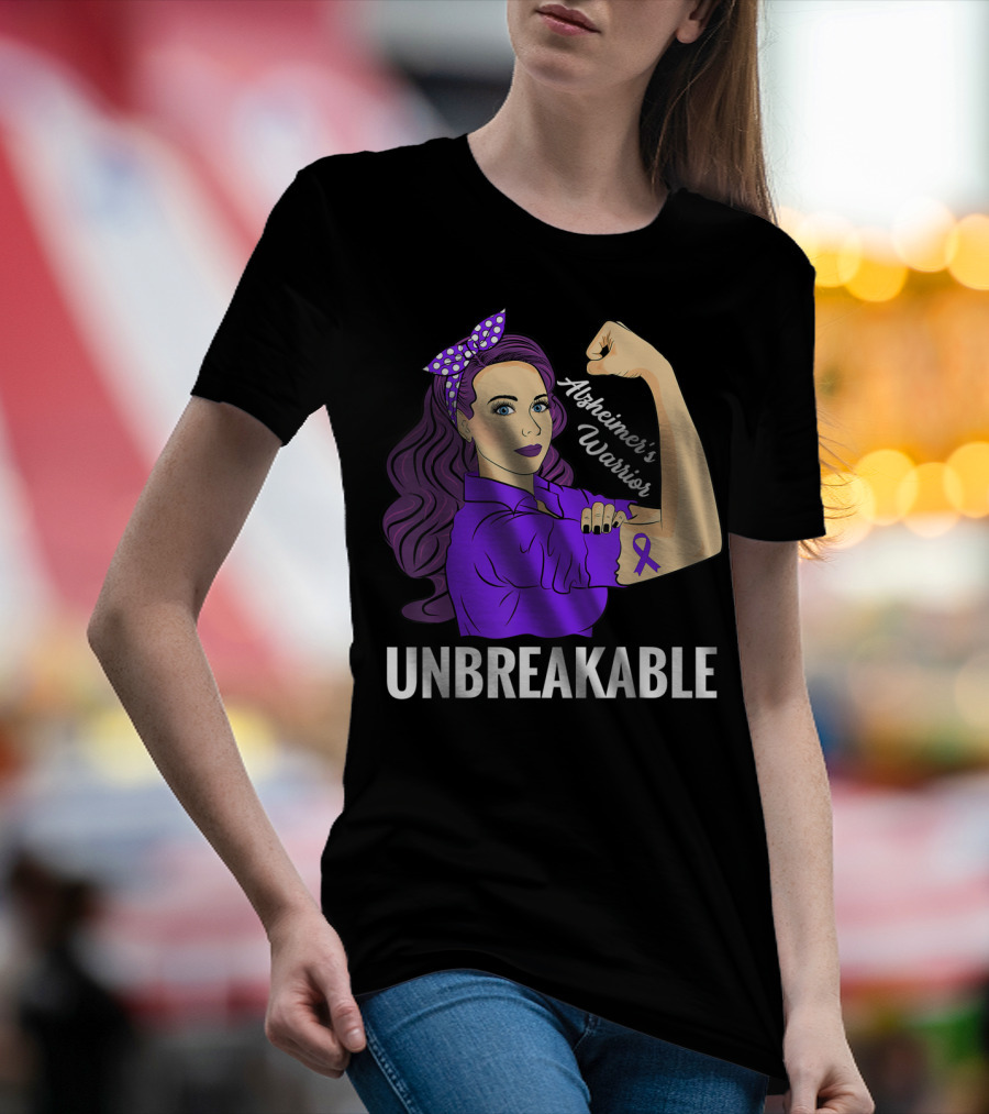 Alzheimer's Warrior Unbreakable Alz Awareness Strong Woman T-Shirt