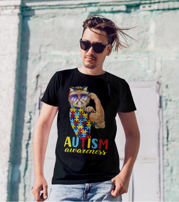 Autism Awareness Unbreakable Cat With Puzzle T-Shirt