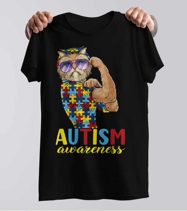 Autism Awareness Unbreakable Cat With Puzzle T-Shirt