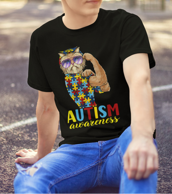 Autism Awareness Unbreakable Cat With Puzzle T-Shirt