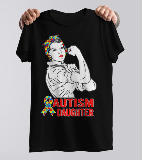 Autism Daughter Unbreakable Rosie The Riveter Autism Awareness Puzzle T-Shirt