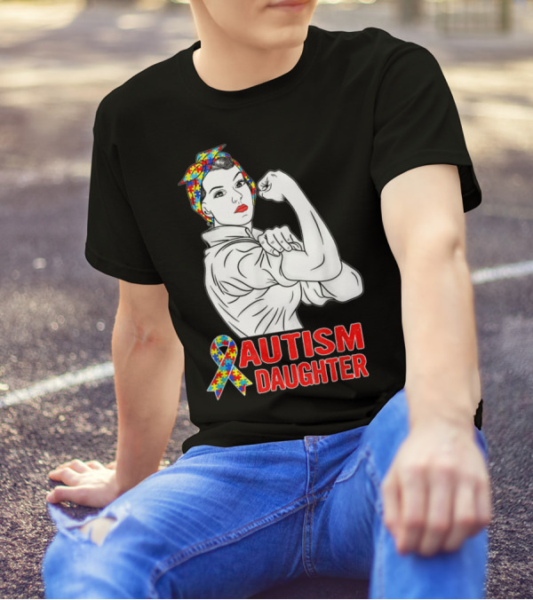Autism Daughter Unbreakable Rosie The Riveter Autism Awareness Puzzle T-Shirt