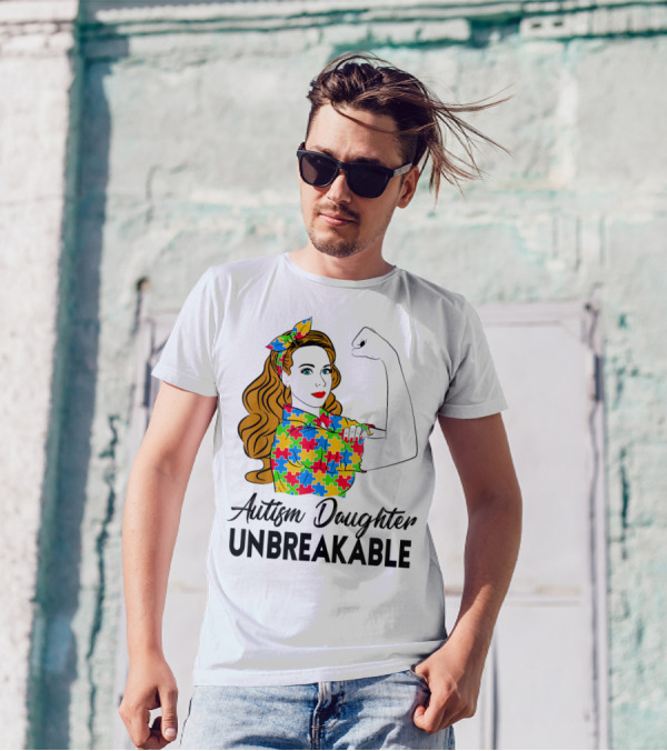 Autism Daughter Unbreakable Puzzle Piece Pattern Autism Awareness T-Shirt