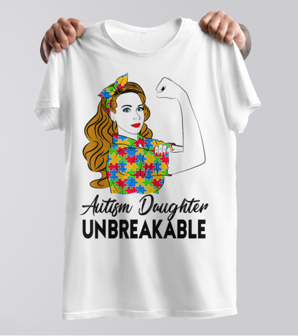 Autism Daughter Unbreakable Puzzle Piece Pattern Autism Awareness T-Shirt