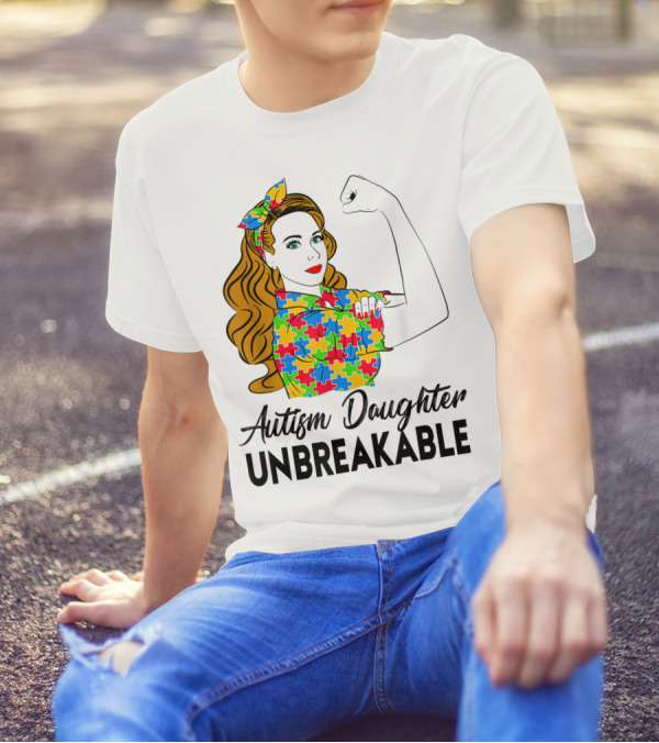 Autism Daughter Unbreakable Puzzle Piece Pattern Autism Awareness T-Shirt