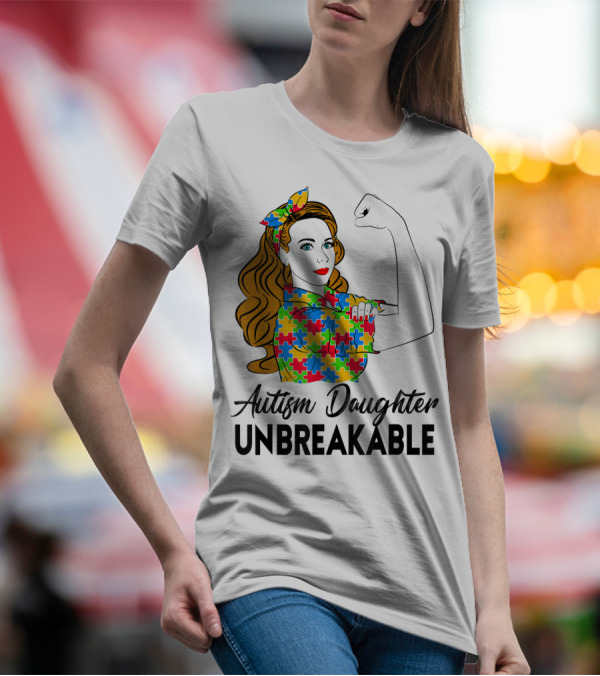 Autism Daughter Unbreakable Puzzle Piece Pattern Autism Awareness T-Shirt
