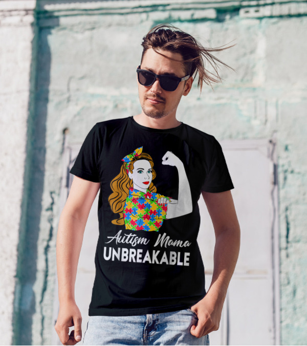 Autism Mama Unbreakable Puzzle Piece Icon Rosie The Riveter T-Shirt