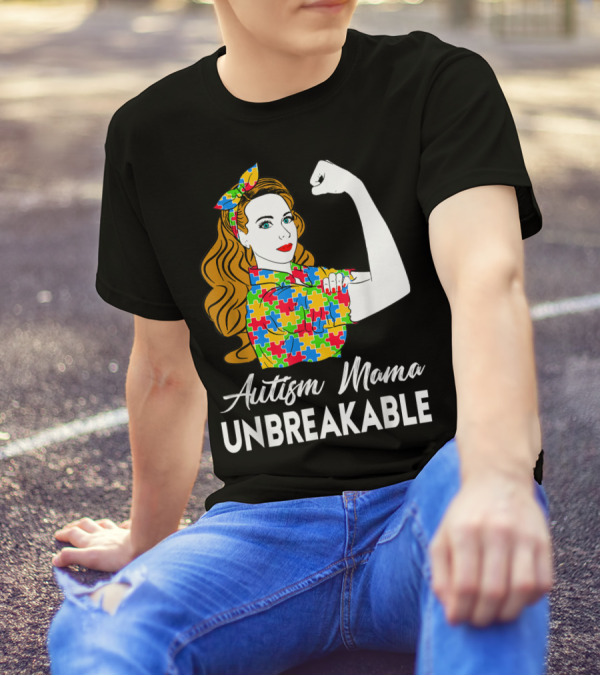 Autism Mama Unbreakable Puzzle Piece Icon Rosie The Riveter T-Shirt