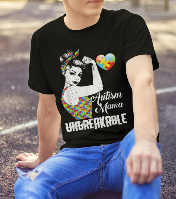 Autism Mama Unbreakable Love Puzzle Heart Awareness T-Shirt