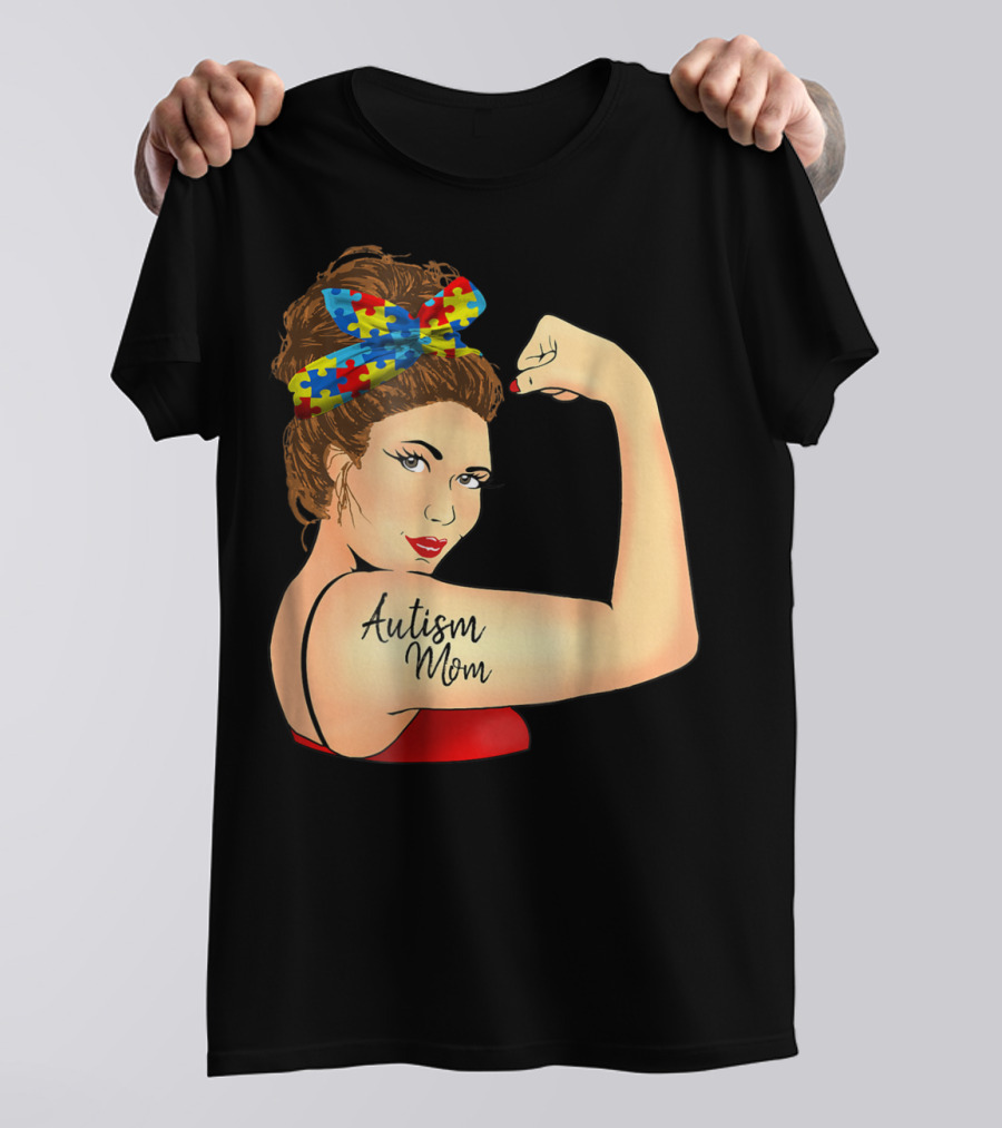 Autism Mom Unbreakable Rosie Awareness Puzzle Bow T-Shirt