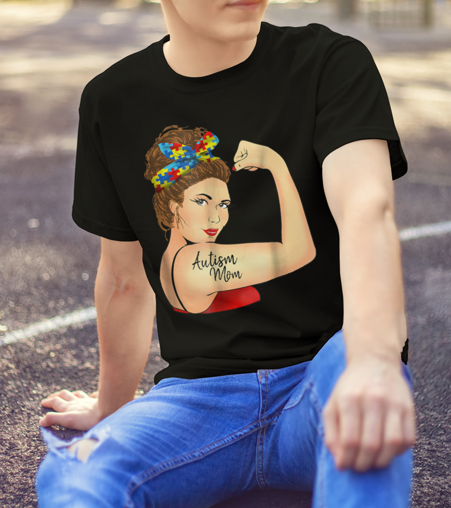 Autism Mom Unbreakable Rosie Awareness Puzzle Bow T-Shirt
