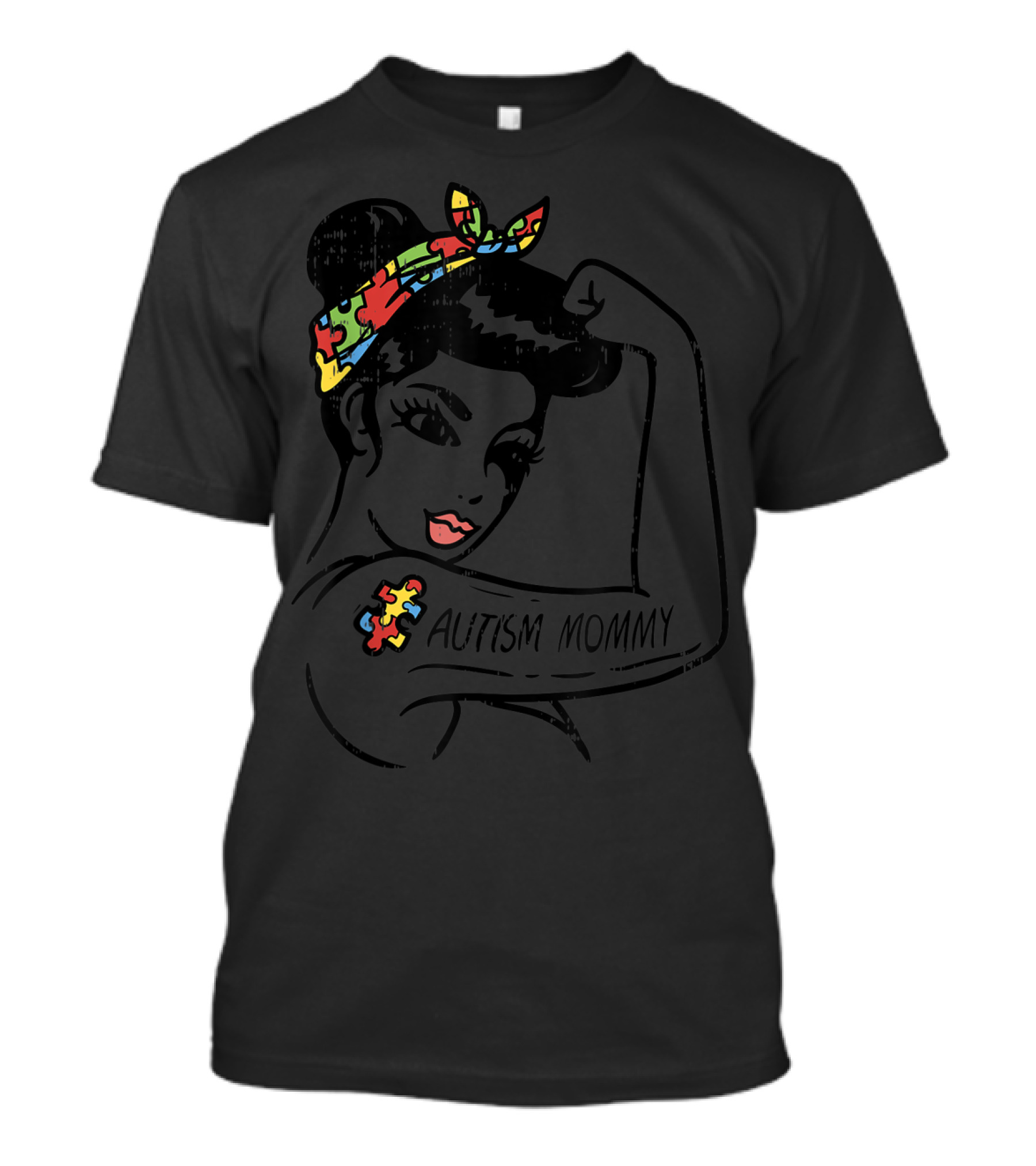 Autism Mommy Unbreakable Autistic Awareness Puzzle Bandana Rosie Pose T-Shirt