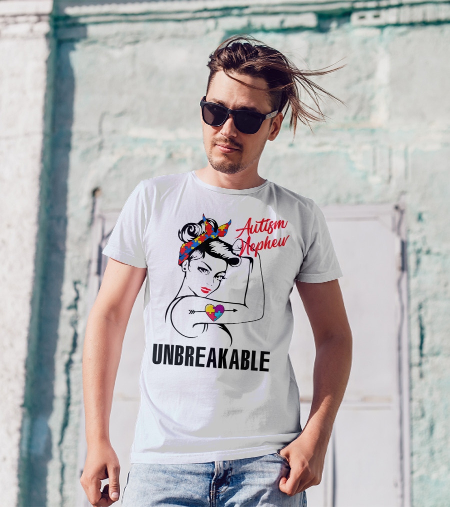 Autism Nephew Unbreakable Heart Puzzle Awareness T-Shirt