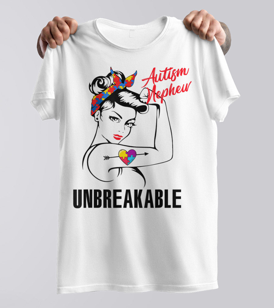 Autism Nephew Unbreakable Heart Puzzle Awareness T-Shirt