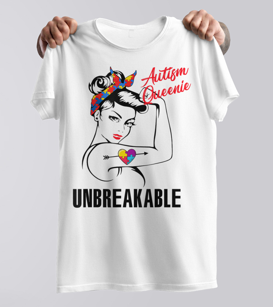 Autism Queenie Unbreakable With Puzzle Heart And Headscarf T-Shirt