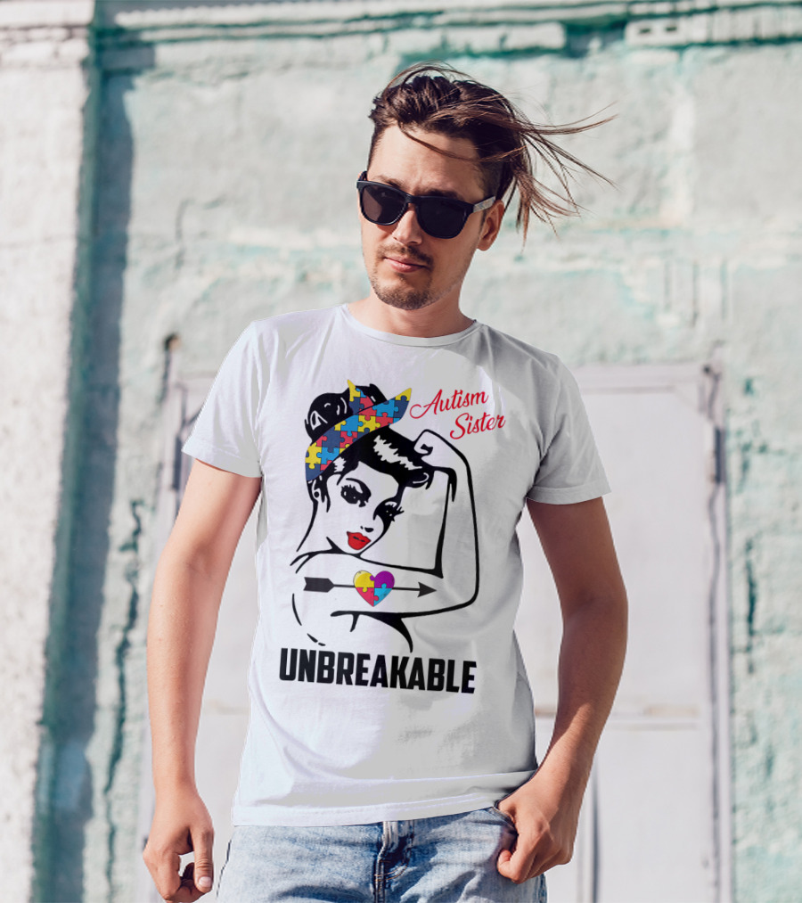 Autism Sister Unbreakable Heart Puzzle Support T-Shirt