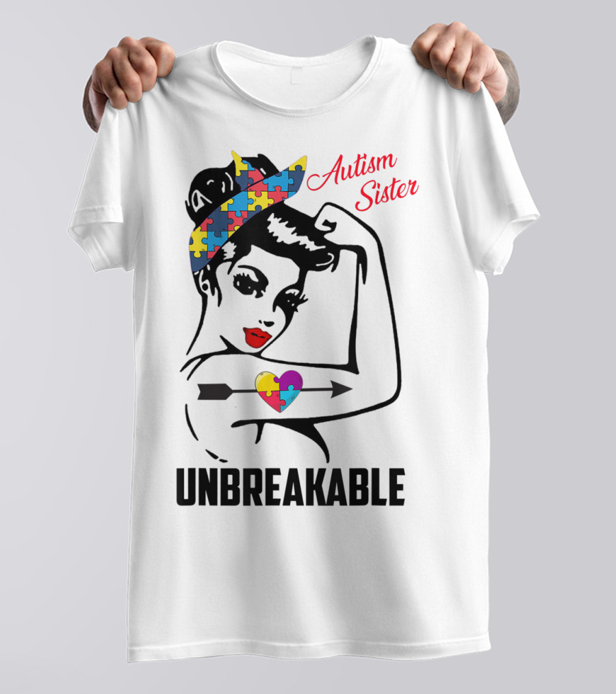 Autism Sister Unbreakable Heart Puzzle Support T-Shirt