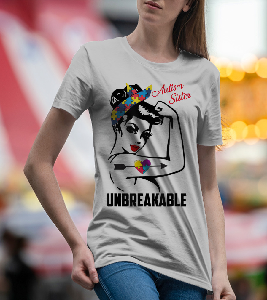Autism Sister Unbreakable Heart Puzzle Support T-Shirt