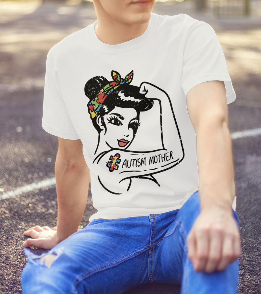 Autism Mother Unbreakable Puzzle Piece Bandana Rosie Riveter T-Shirt