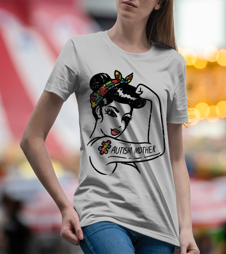 Autism Mother Unbreakable Puzzle Piece Bandana Rosie Riveter T-Shirt