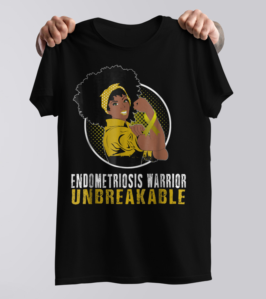 Endometriosis Warrior Unbreakable Afro Woman Yellow Bandana T-Shirt