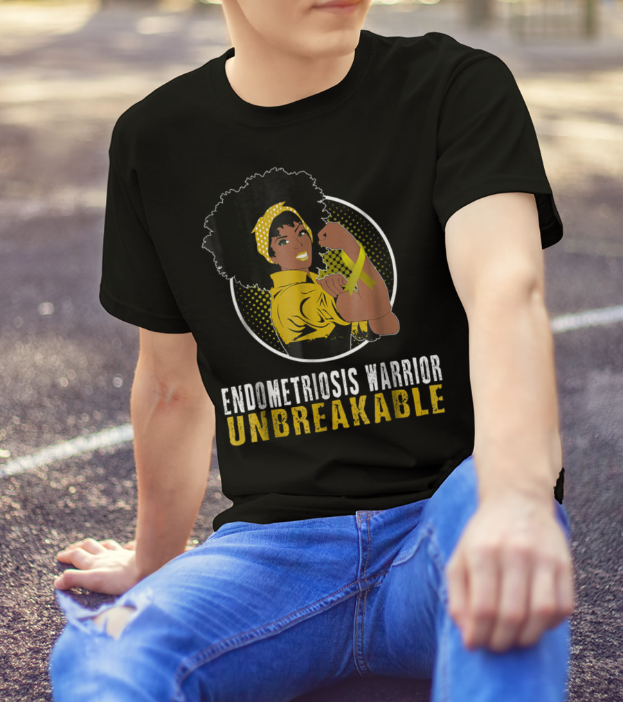 Endometriosis Warrior Unbreakable Afro Woman Yellow Bandana T-Shirt