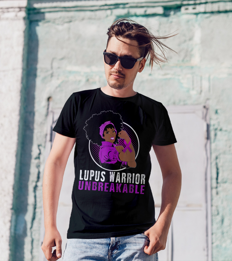 Unbreakable Lupus Warrior Black Girl With Afro And Purple T-Shirt