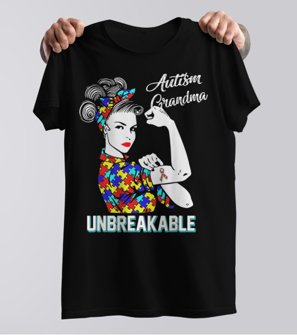 Autism Grandma Unbreakable Puzzle Pattern Awareness T-Shirt