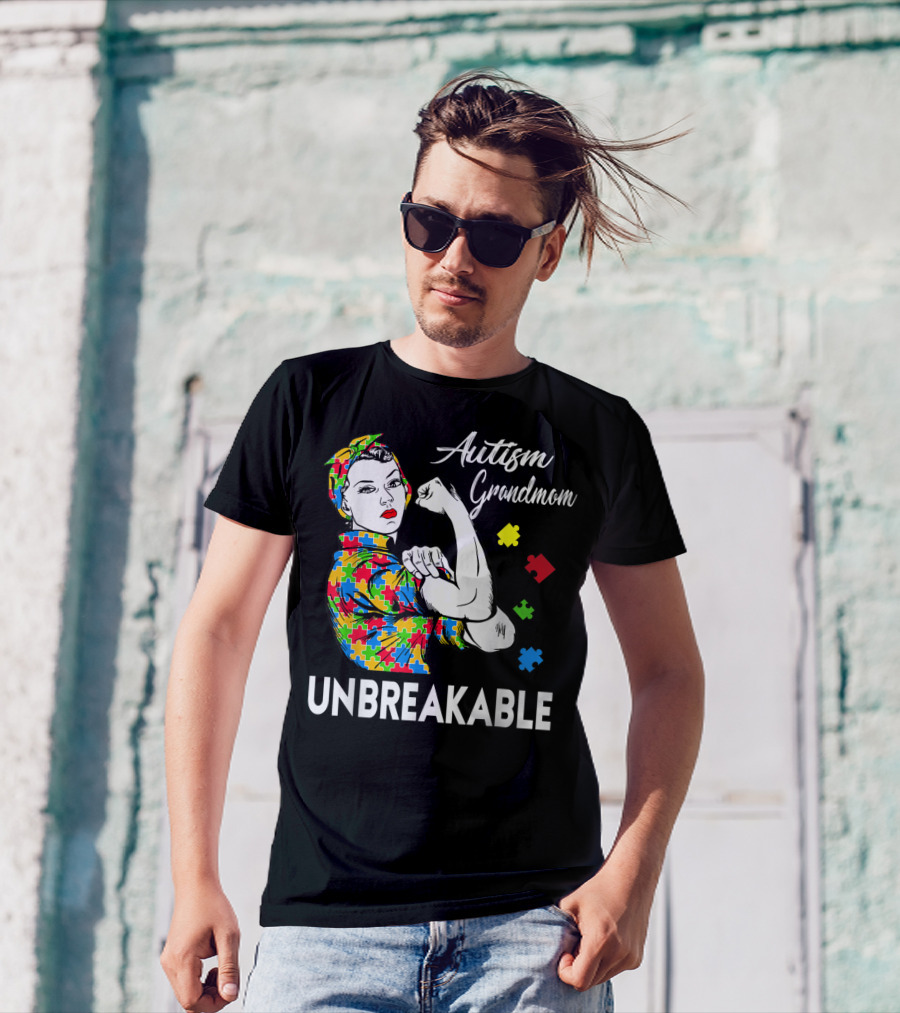Unbreakable Autism Grandmom Autism Awareness Puzzle Pieces T-Shirt