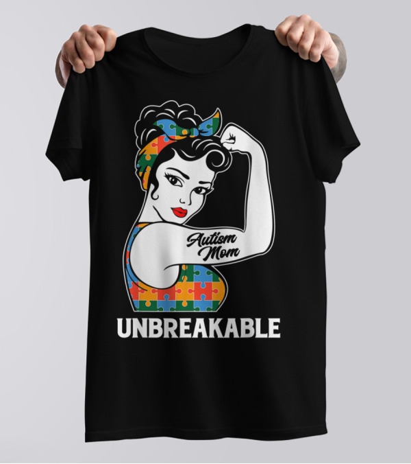 Unbreakable Autism Mom Puzzle Pattern Awareness Strong T-Shirt