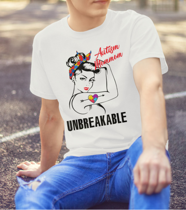 Autism Mommom Unbreakable Heart Puzzle Autism Awareness T-Shirt