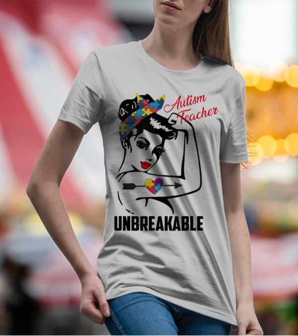 Autism Teacher Unbreakable Puzzle Heart Support Autism T-Shirt