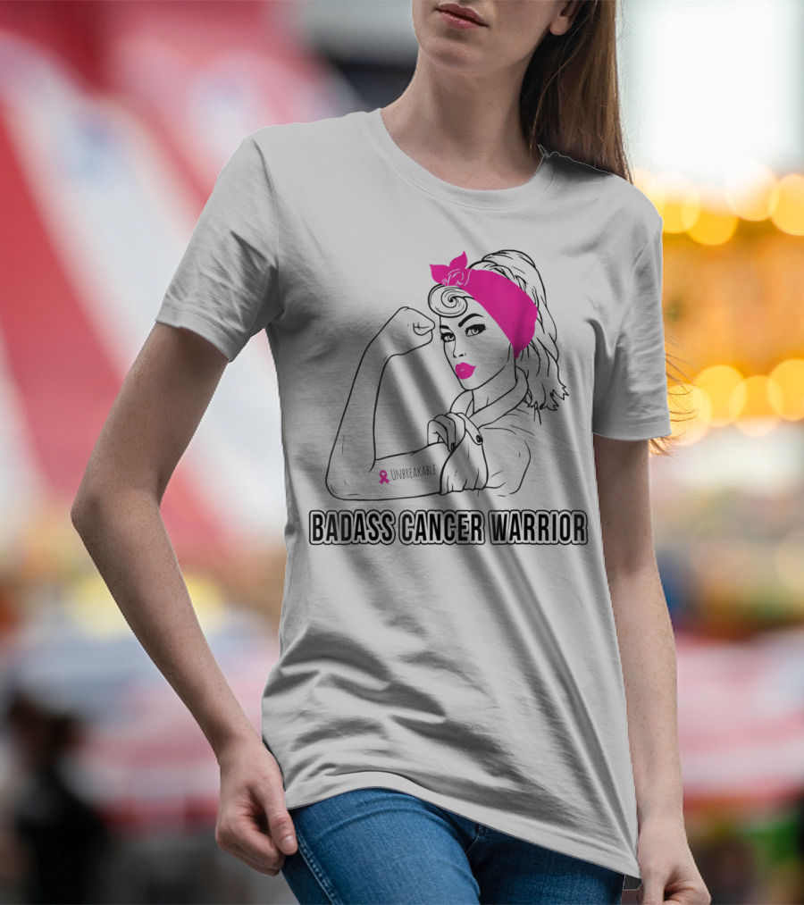 Badass Cancer Warrior Unbreakable Breast Cancer Awareness T-Shirt