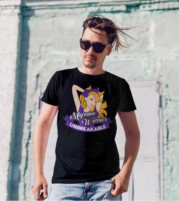 Migraine Warrior Unbreakable Awareness UP Purple Rosie Riveter T-Shirt