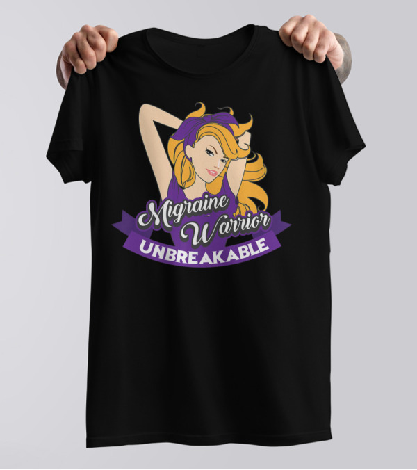 Migraine Warrior Unbreakable Awareness UP Purple Rosie Riveter T-Shirt